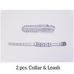2 pcs Pet Silver Rhinestones Collar with Leash Set "NWOT"